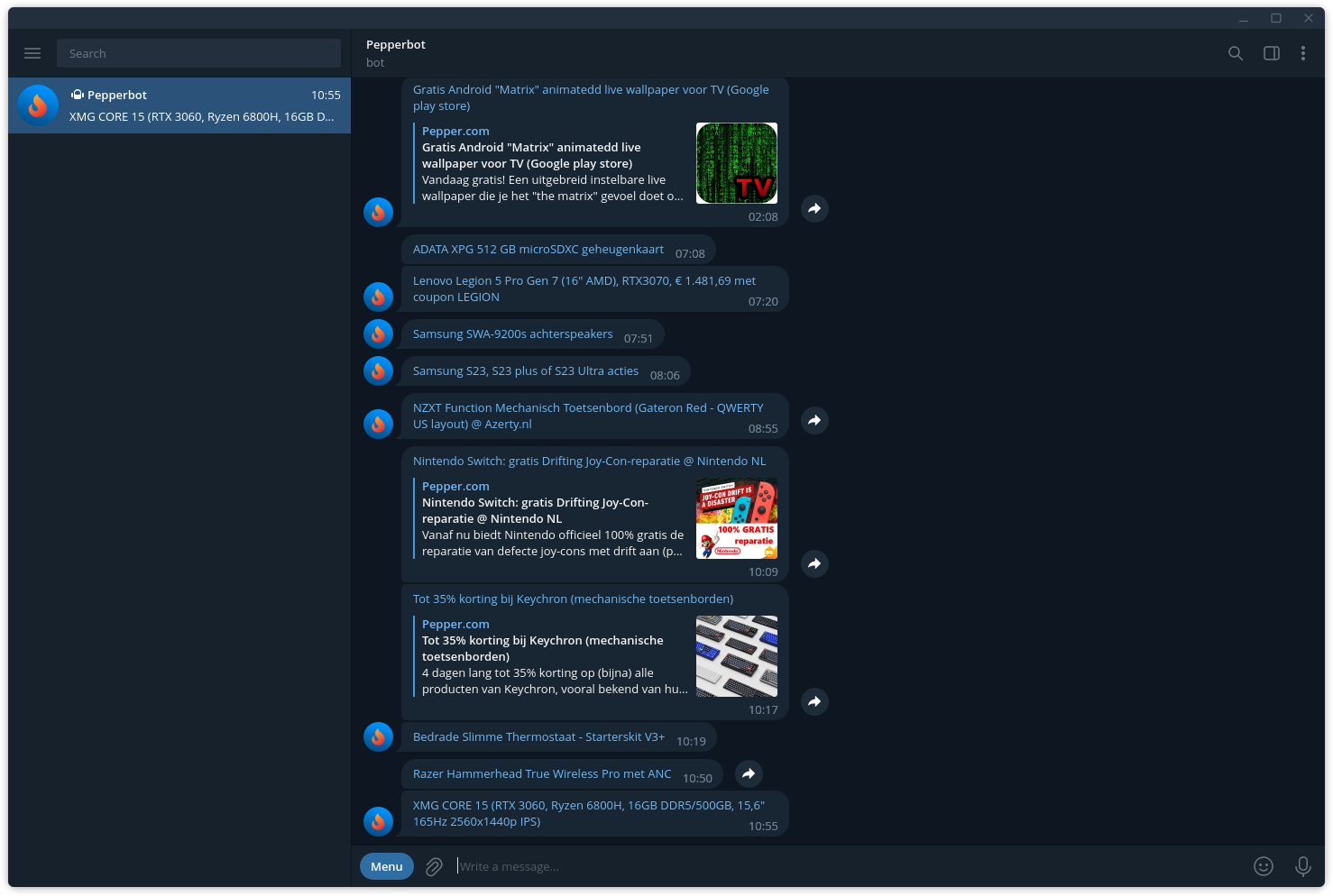 Bot Telegram screenshot example Bot Telegram screenshot example